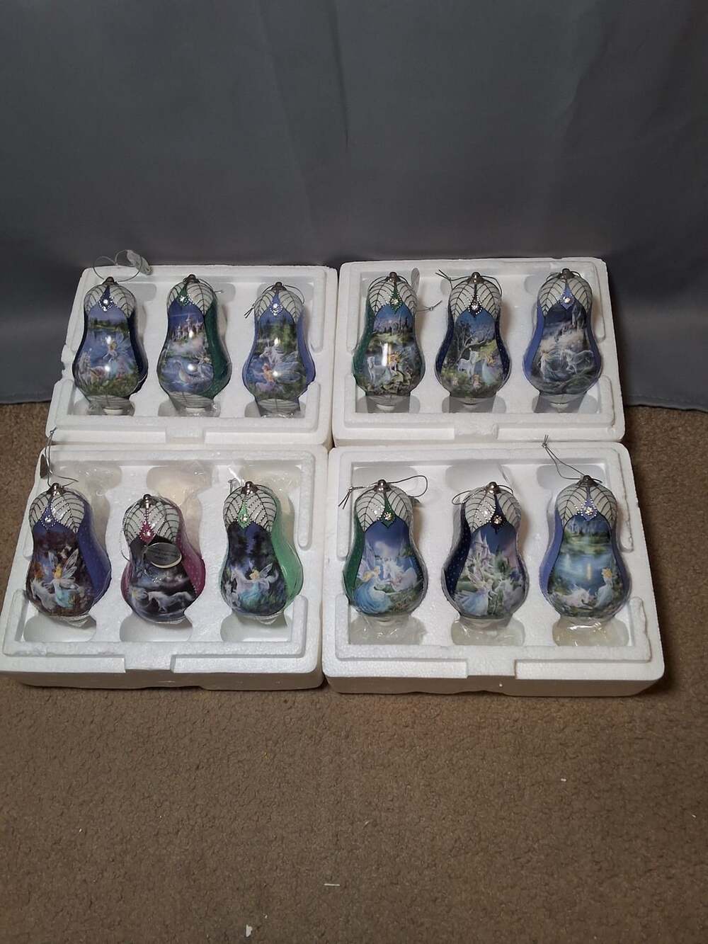 Mimi Jobe's Fairyland Porcelain Ornaments 2000 Lot Set of 4 Boxes of 3 Each